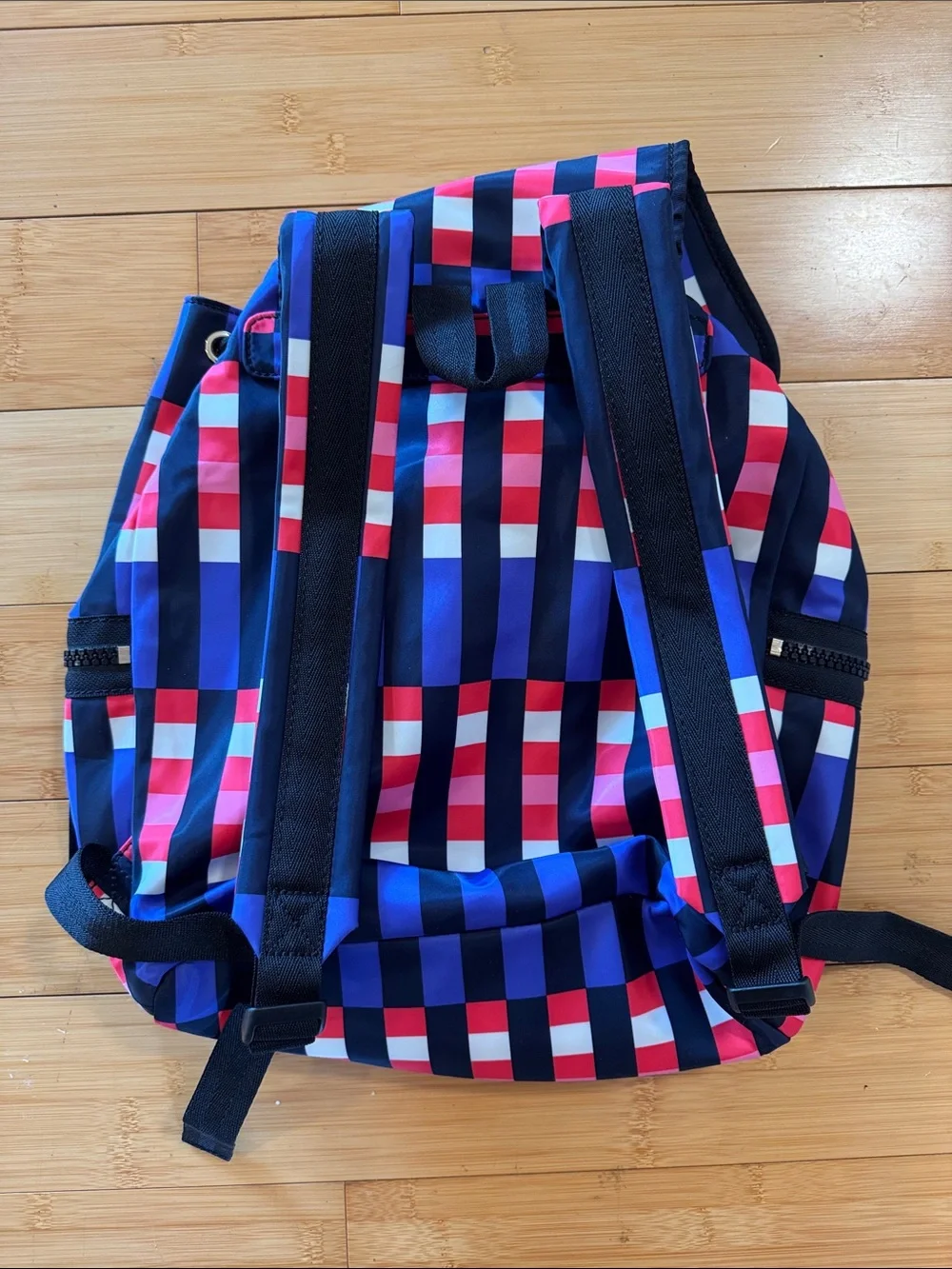 Kate Spade navy, royal blue, pink & red striped backpack